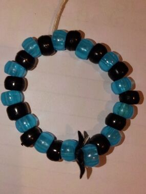 Turquoise and Black Beaded Stretch Bracelet
